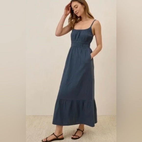 Pact French Navy Coastal Double Gauze Cami Maxi Dress in French Navy. XS. - Picture 7 of 8